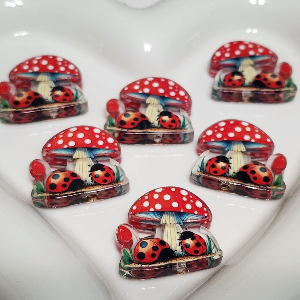 Ladybug Mushroom Beads 2 Pcs Focal Beads Crafts Beaded Pem Charms Jewelry Making